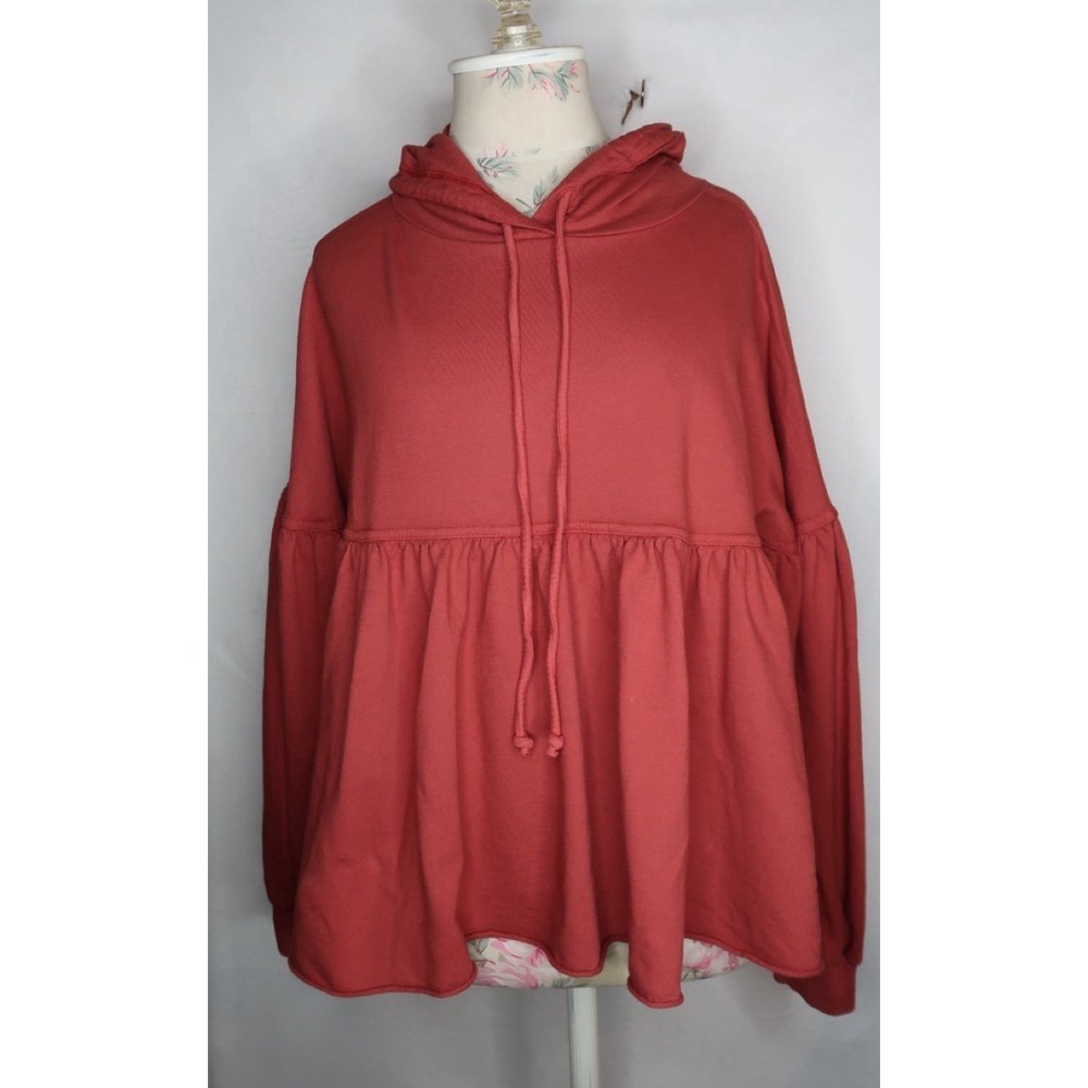 Aerie Peplum Hoodie Pullover‎ Summer Burgundy Lightweight Women's XXS Cozy EUC